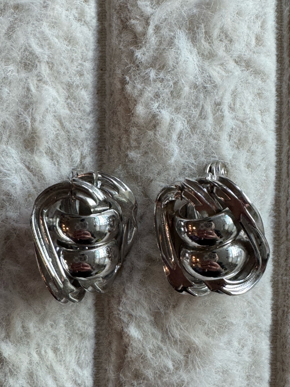 Vintage Sperry Silver Tone Swirl Knot Clip On Earrings